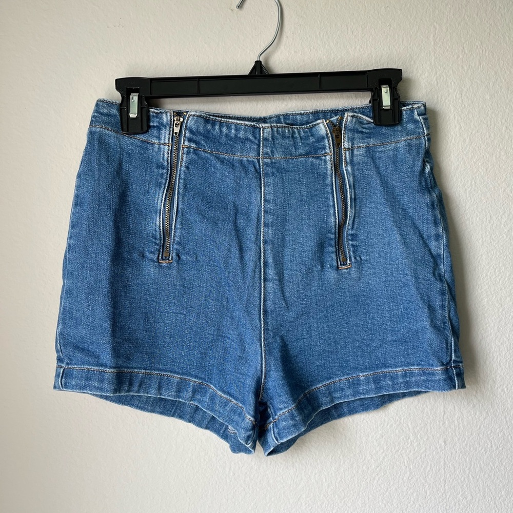 Forever 21 Retro Light Blue Zip Up Jean Shorts